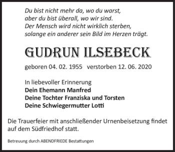 Traueranzeige von Gudrun Ilsebeck  von Magdeburger Volksstimme