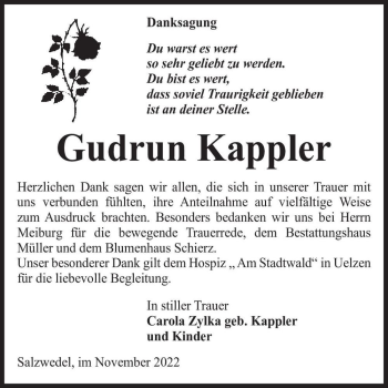 Traueranzeige von Gudrun Kappler  von Magdeburger Volksstimme