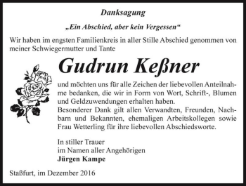 Traueranzeige von Gudrun Keßner  von Magdeburger Volksstimme