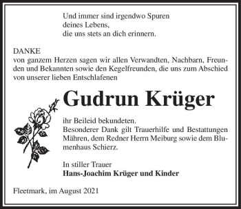 Traueranzeige von Gudrun Krüger  von Magdeburger Volksstimme