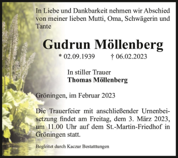 Traueranzeige von Gudrun Möllenberg  von Magdeburger Volksstimme