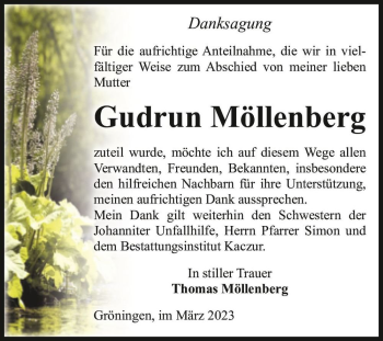 Traueranzeige von Gudrun Möllenberg  von Magdeburger Volksstimme
