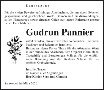 Traueranzeige von Gudrun Pannier  von Magdeburger Volksstimme