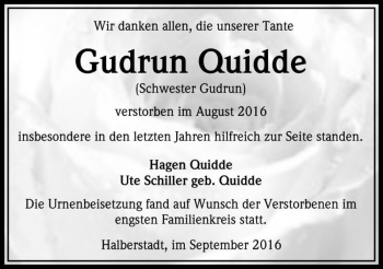 Traueranzeige von Gudrun Quidde 