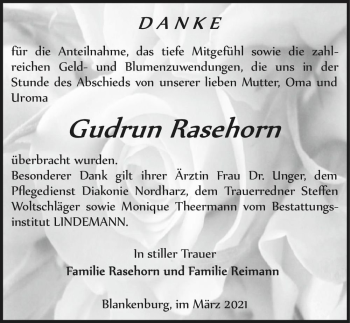 Traueranzeige von Gudrun Rasehorn  von Magdeburger Volksstimme