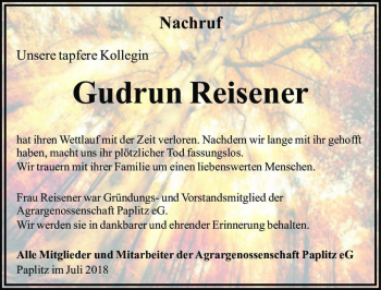 Traueranzeige von Gudrun Reisener  von Magdeburger Volksstimme