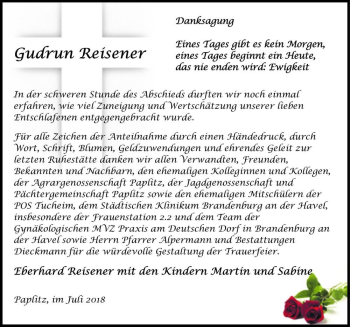 Traueranzeige von Gudrun Reisener  von Magdeburger Volksstimme