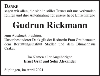 Traueranzeige von Gudrun Rickmann  von Magdeburger Volksstimme