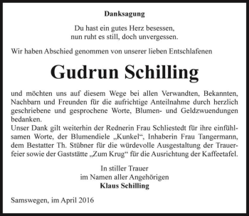 Traueranzeige von Gudrun Schilling  von Magdeburger Volksstimme