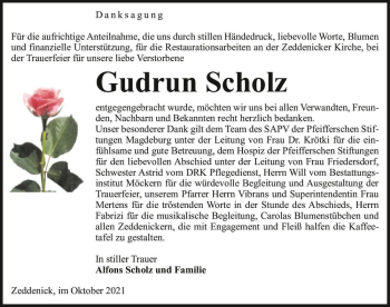 Traueranzeige von Gudrun Scholz  von Magdeburger Volksstimme