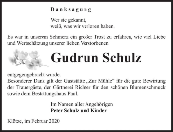 Traueranzeige von Gudrun Schulz  von Magdeburger Volksstimme
