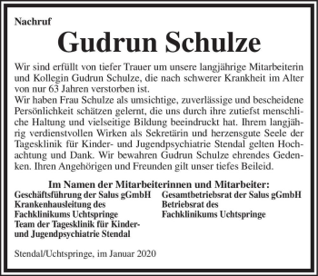 Traueranzeige von Gudrun Schulze  von Magdeburger Volksstimme