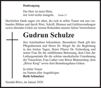 Traueranzeige von Gudrun Schulze  von Magdeburger Volksstimme