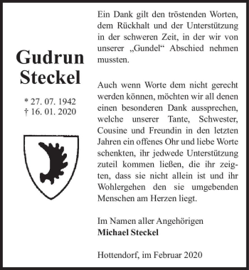 Traueranzeige von Gudrun Steckel  von Magdeburger Volksstimme