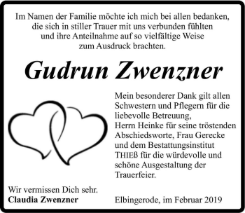 Traueranzeige von Gudrun Zwenzner  von Magdeburger Volksstimme