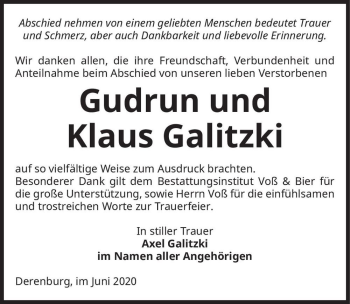 Traueranzeige von Gudrun und Klaus Galitzki  von Magdeburger Volksstimme