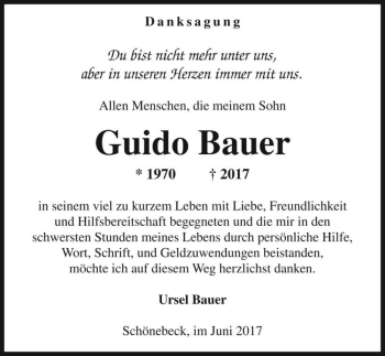 Traueranzeige von Guido Bauer  von Magdeburger Volksstimme