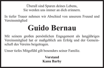 Traueranzeige von Guido Bernau  von Magdeburger Volksstimme