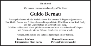 Traueranzeige von Guido Bernau  von Magdeburger Volksstimme