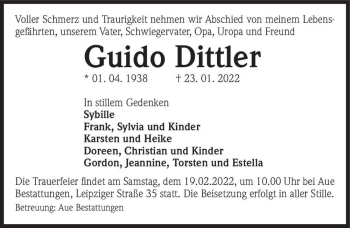 Traueranzeige von Guido Dittler  von Magdeburger Volksstimme