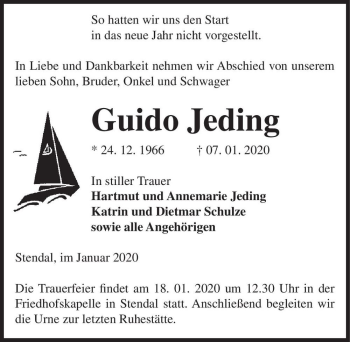Traueranzeige von Guido Jeding  von Magdeburger Volksstimme