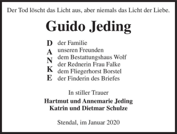 Traueranzeige von Guido Jeding  von Magdeburger Volksstimme