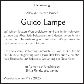 Traueranzeige von Guido Lampe  von Magdeburger Volksstimme