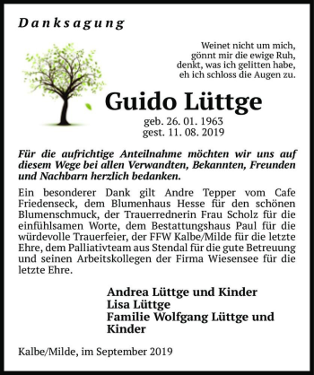 Traueranzeige von Guido Lüttge  von Magdeburger Volksstimme