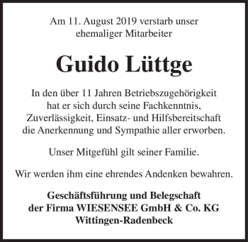 Traueranzeige von Guido Lüttge  von Magdeburger Volksstimme