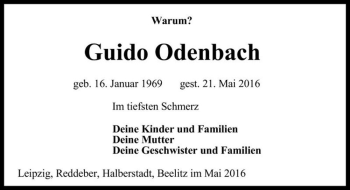 Traueranzeige von Guido Odenbach  von Magdeburger Volksstimme