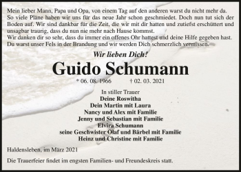 Traueranzeige von Guido Schumann  von Magdeburger Volksstimme