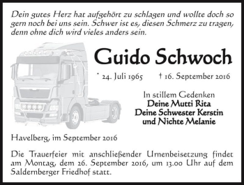 Traueranzeige von Guido Schwoch  von Magdeburger Volksstimme