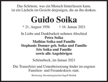Traueranzeige von Guido Soika  von Magdeburger Volksstimme