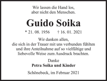 Traueranzeige von Guido Soika  von Magdeburger Volksstimme