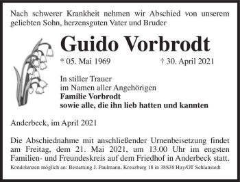 Traueranzeige von Guido Vorbrodt  von Magdeburger Volksstimme