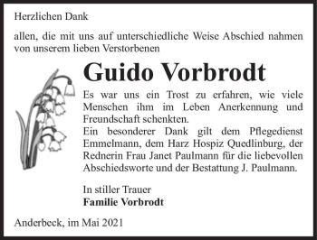 Traueranzeige von Guido Vorbrodt  von Magdeburger Volksstimme