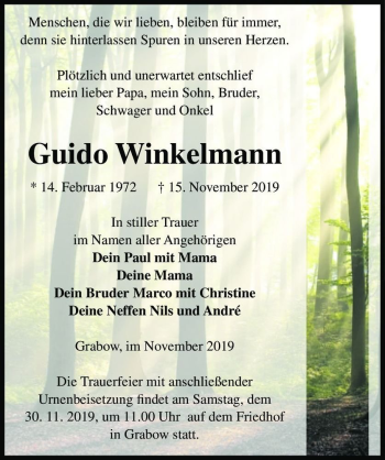 Traueranzeige von Guido Winkelmann  von Magdeburger Volksstimme