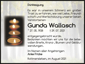 Traueranzeige von Gunda Wallasch  von Magdeburger Volksstimme