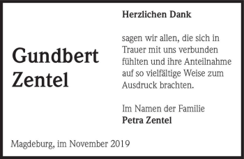 Traueranzeige von Gundbert Zentel  von Magdeburger Volksstimme