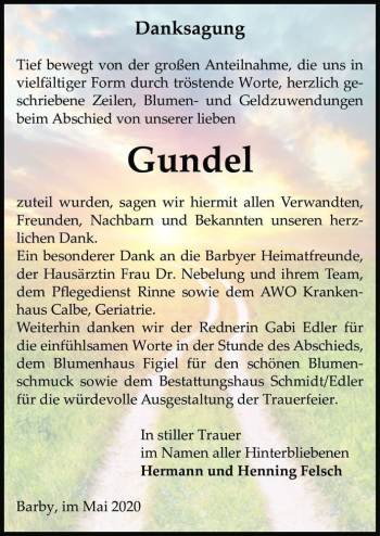 Traueranzeige von Gundel  von Magdeburger Volksstimme