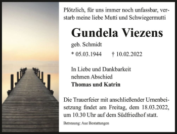 Traueranzeige von Gundela Viezens (geb. Schmidt)  von Magdeburger Volksstimme