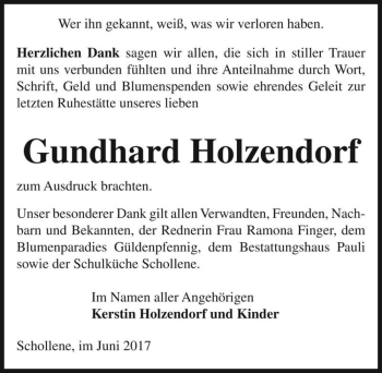 Traueranzeige von Gundhard Holzendorf  von Magdeburger Volksstimme