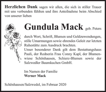 Traueranzeige von Gundula Mack (geb. Peters)  von Magdeburger Volksstimme