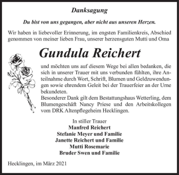 Traueranzeige von Gundula Reichert  von Magdeburger Volksstimme