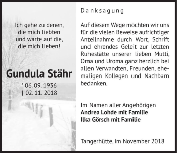 Traueranzeige von Gundula Stähr  von Magdeburger Volksstimme