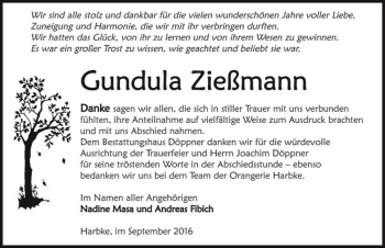 Traueranzeige von Gundula Zießmann  von Magdeburger Volksstimme