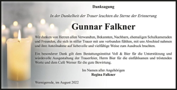 Traueranzeige von Gunnar Falkner  von Magdeburger Volksstimme