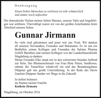 Traueranzeige von Gunnar Jirmann  von Magdeburger Volksstimme