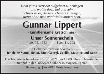 Traueranzeige von Gunnar Lippert  von Magdeburger Volksstimme