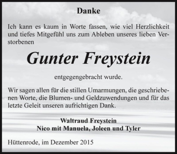 Traueranzeige von Gunter Freystein  von Magdeburger Volksstimme